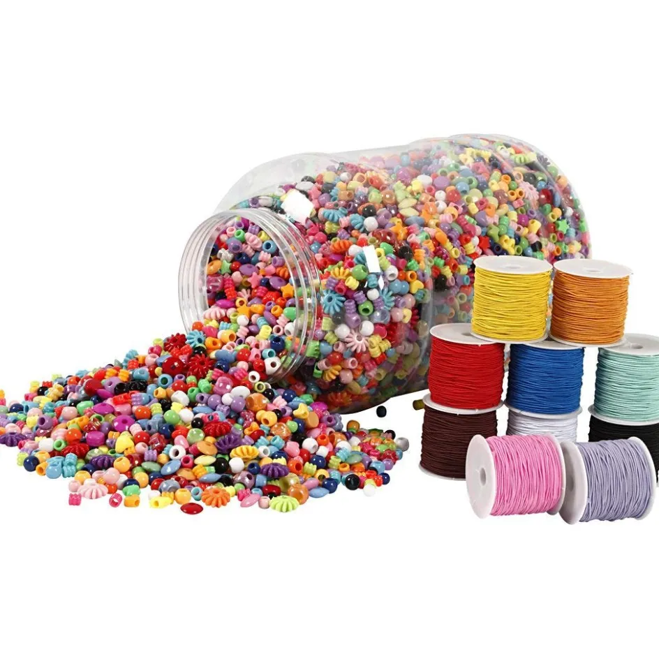 Creativ Company Bucket of Plastic Beads & Elastic Cords| Beads|Diy-Kits, Beads And Jewellery Making