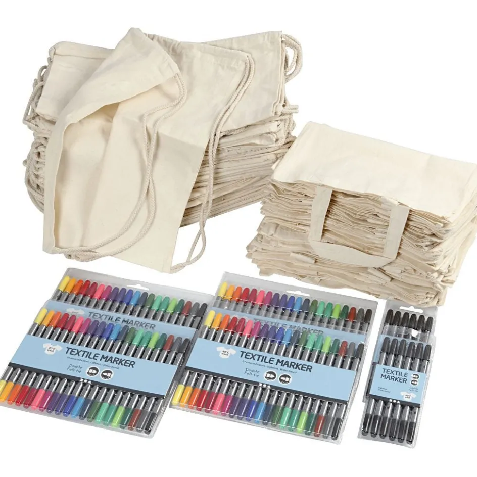 Creativ Company Drawstring and shopping bags with marker| Creative Classroom Sets|Finished Articles