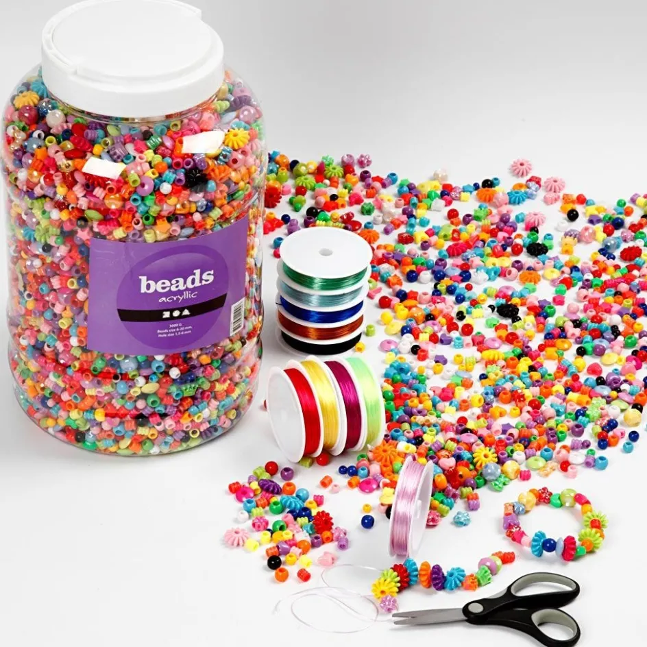 Creativ Company Plastic Beads and Elastic Beading Cord| Beads|Diy-Kits, Beads And Jewellery Making