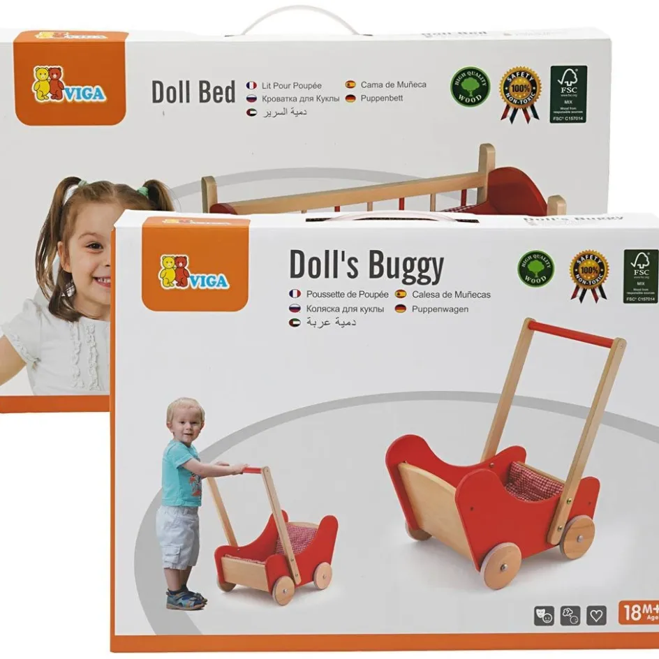 VIGA doll’s bed and wooden doll's pram| Indoor Play