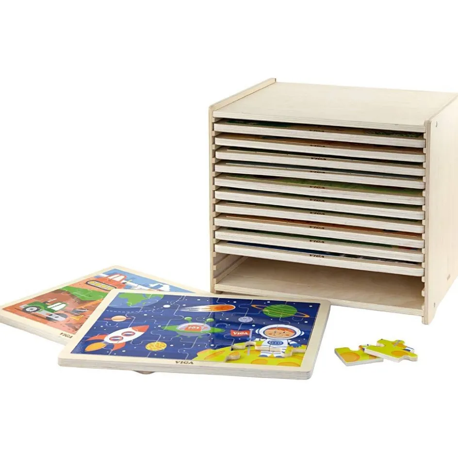 VIGA jigsaw puzzle rack with 12 puzzles| Indoor Play