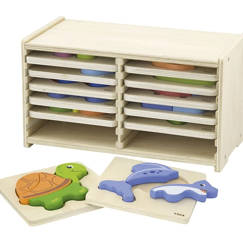 VIGA jigsaw puzzle rack with 12 puzzles| Indoor Play