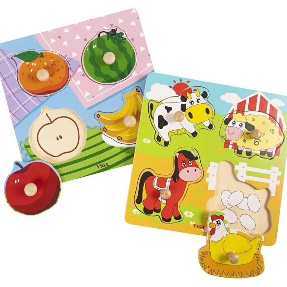 VIGA wooden jigsaw puzzles with knobs| Indoor Play