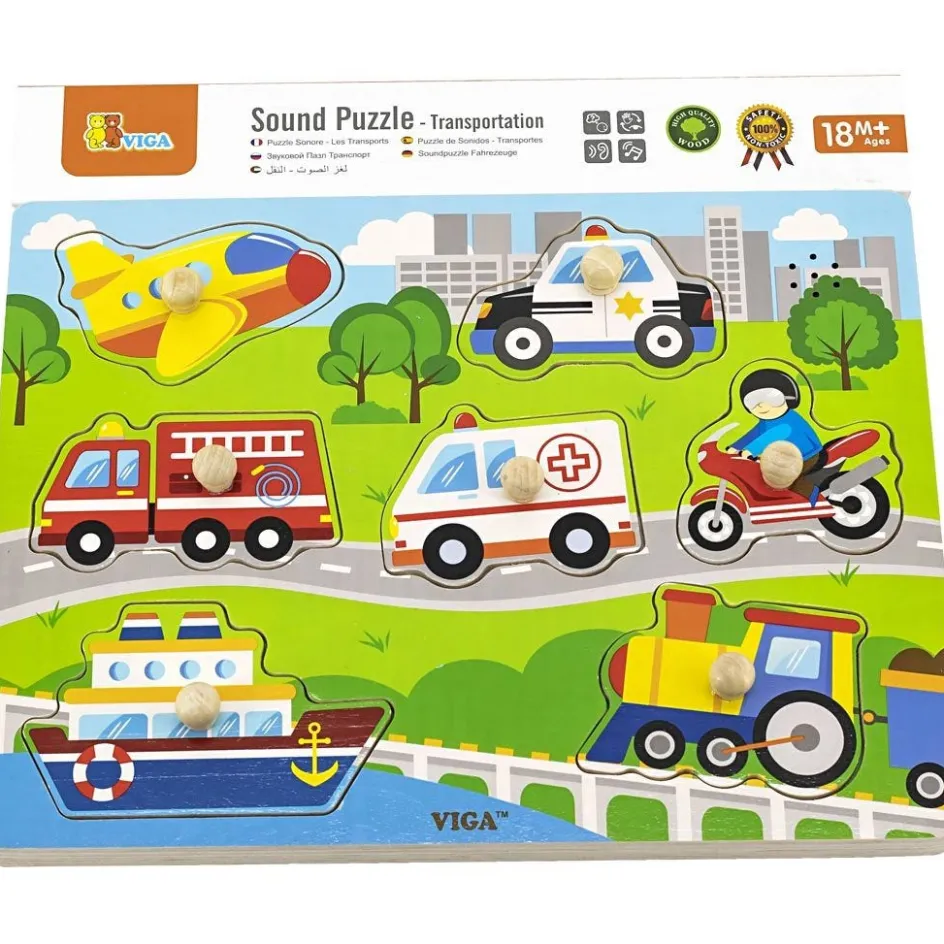 VIGA Wooden Jigsaw Puzzle with Sounds| Indoor Play