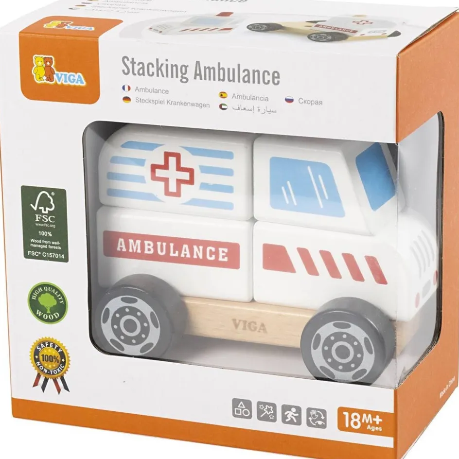 VIGA wooden stacking ambulance toy| Indoor Play