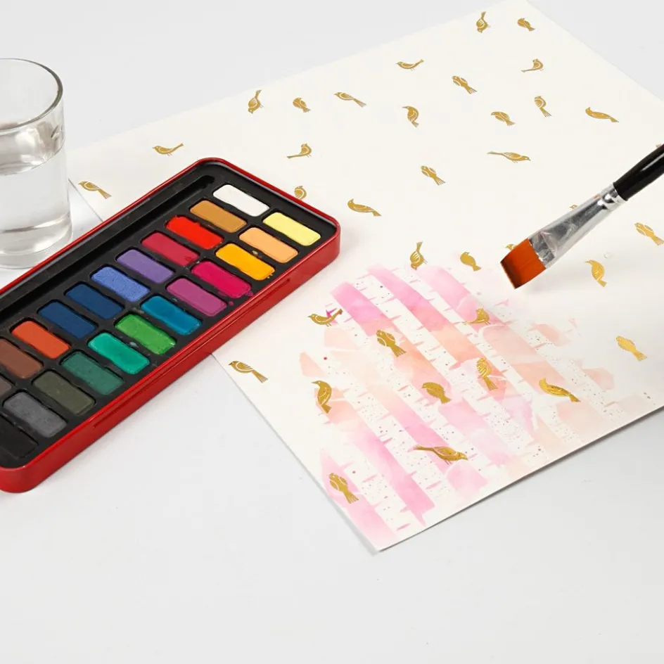 Creativ Company Watercolor Paper Pad with Printed Designs| Watercolour Paints
