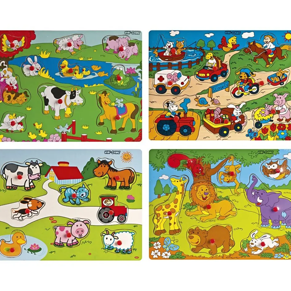 VIGA Wooden jigsaw puzzles with knobs| Indoor Play